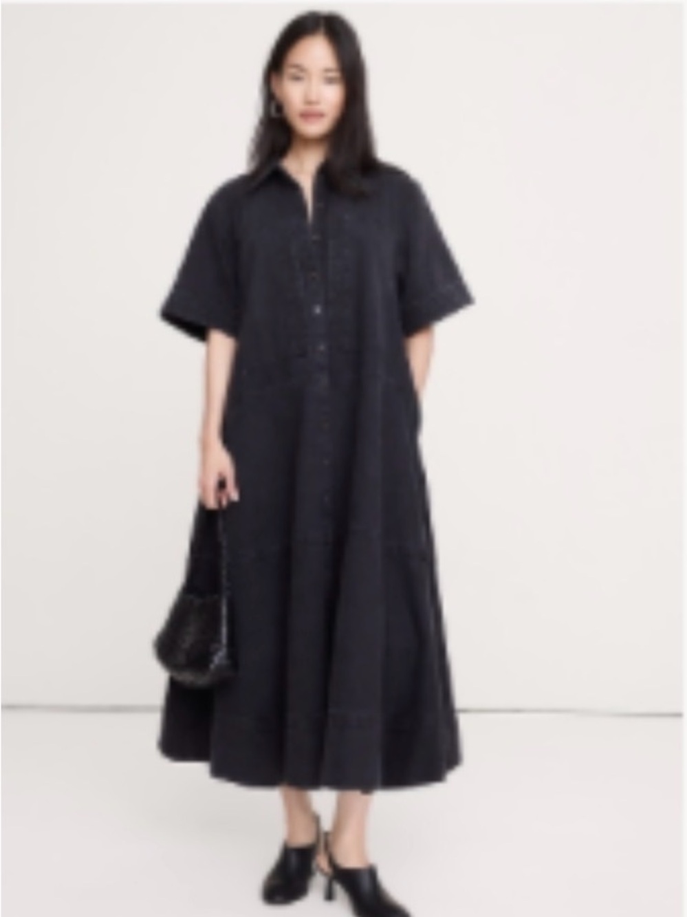 Banana republic black DENIM TRAPEZE MAXI SHIRT DRESS